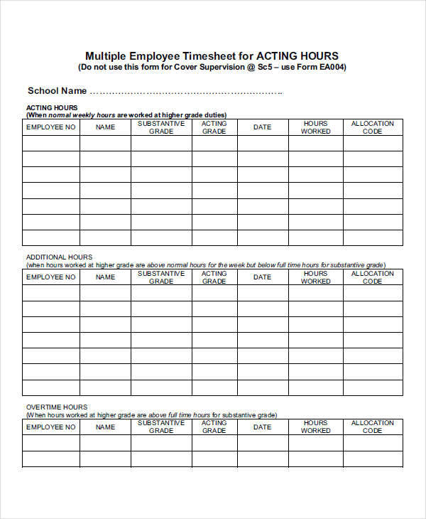 construction weekly timesheet template for multiple employees