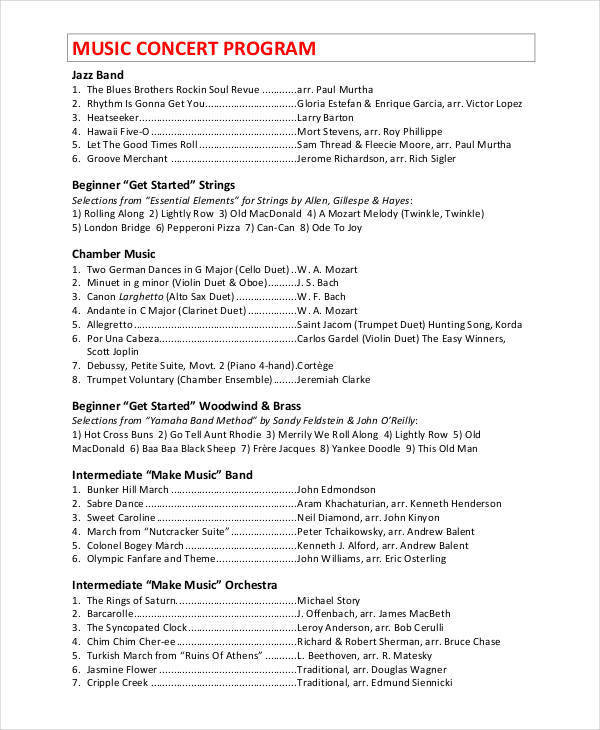 FREE 8 Concert Program Templates In PDF