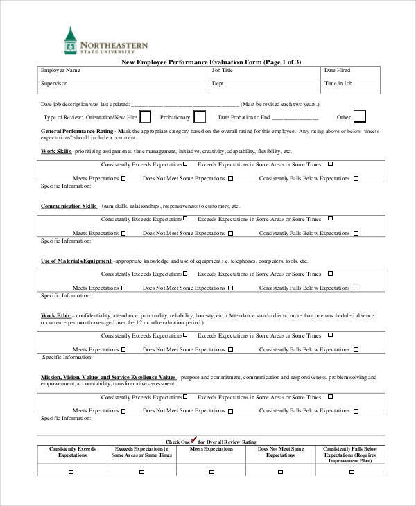 new employee performance evaluation form