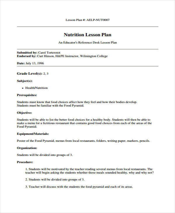 nutrition lesson plan