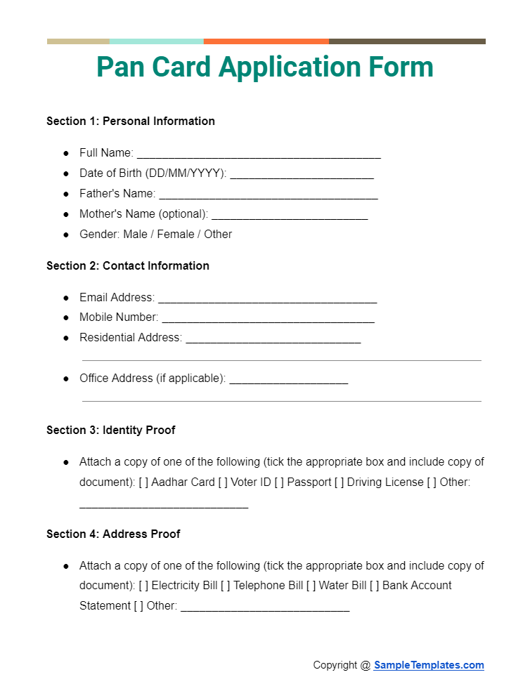 pan card application form