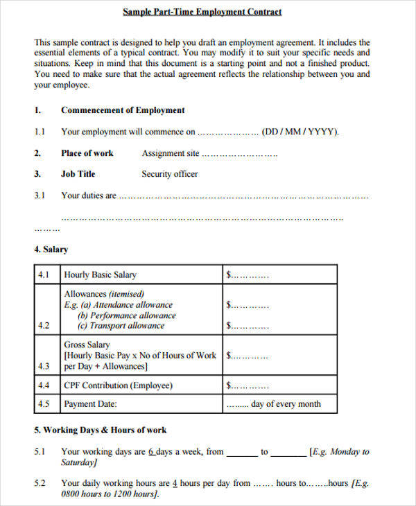 Part Time Contract Template