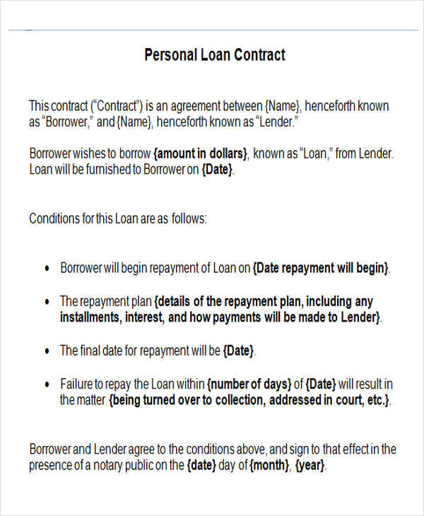 personal loan contract