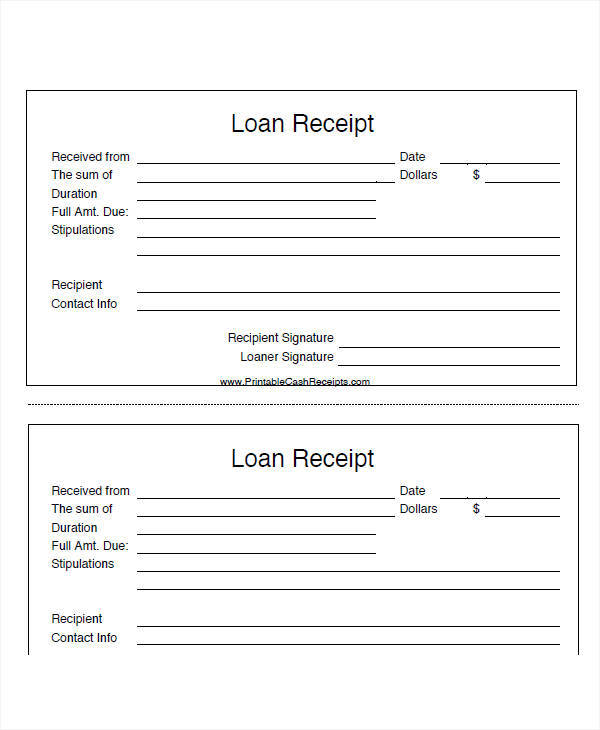 personal loan receipt