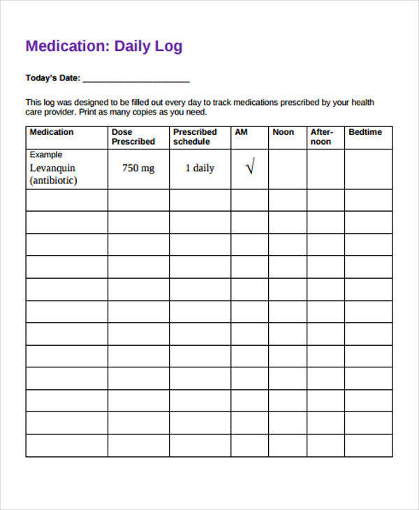 personal medication log