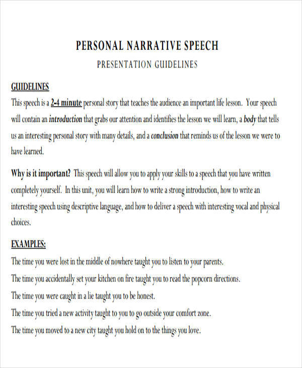 personal narrative speech