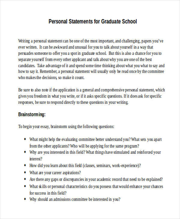 how to write personal statement for graduate school