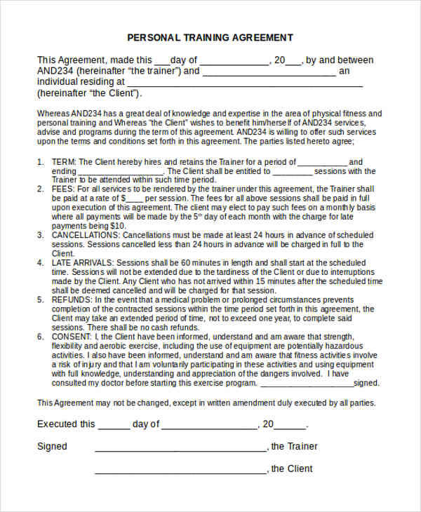 Personal Training Agreement Template Classles Democracy