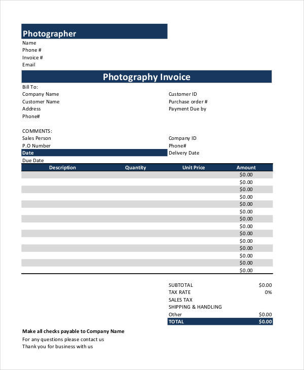 6 Sample Graphy Receipt Template Free Sample