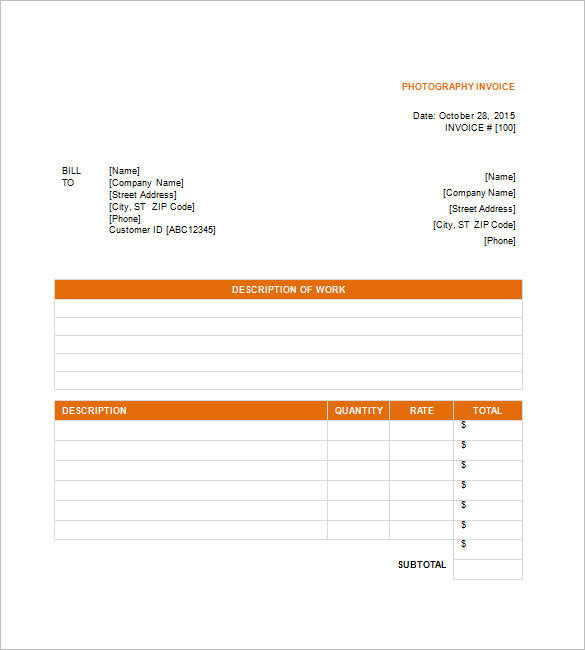 expenses for invoice Receipt Word, Examples   Template in  Photography PDF 7