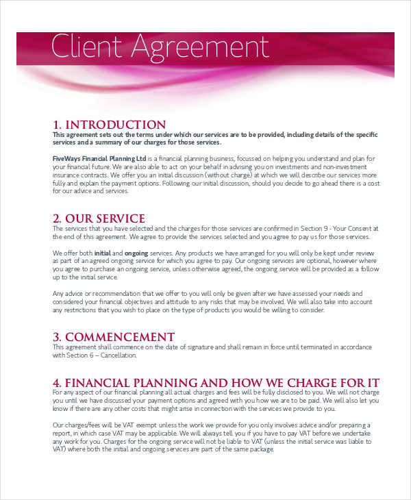 planner client contract