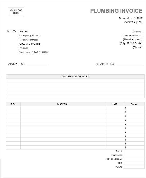 Free 8 Plumbing Invoices In Ms Word Pdf