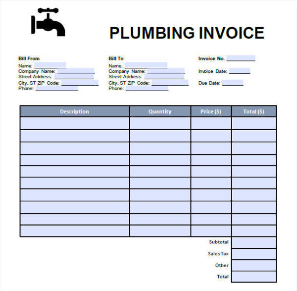 Printable Plumbing Invoice