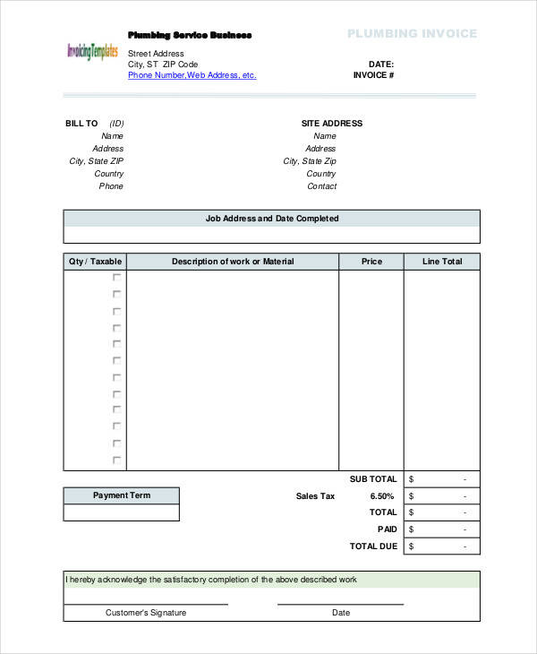 plumbing invoices