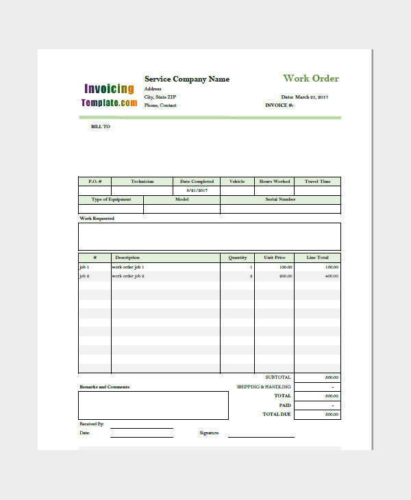 Free Plumbing Work Order Template Printable Templates