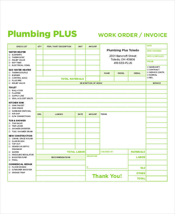 5 Plumbing Invoices Examples In Word PDF