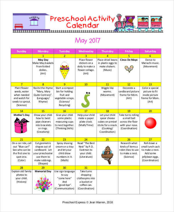 Calendar Activity Sheets