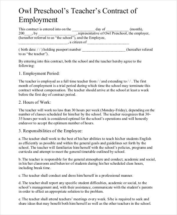 preschool teacher contract1