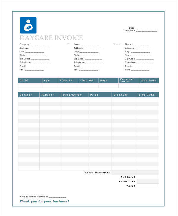 FREE 8+ Daycare Invoice Templates in MS Word | PDF