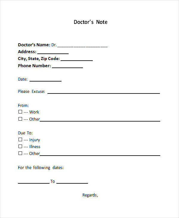 FREE 33+ Doctor Note Samples in MS Word