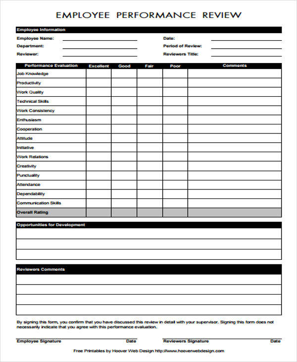 Employee Evaluation Form Templates