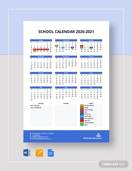 printable school calendar template