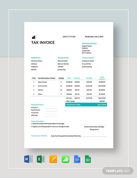 printable tax invoice template