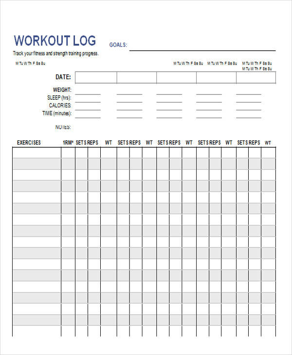 printable workout log