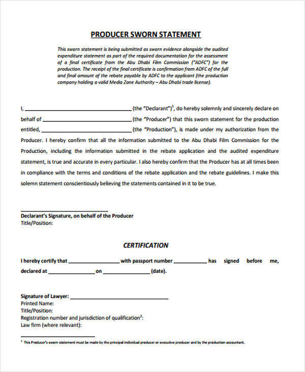 producer sworn statement