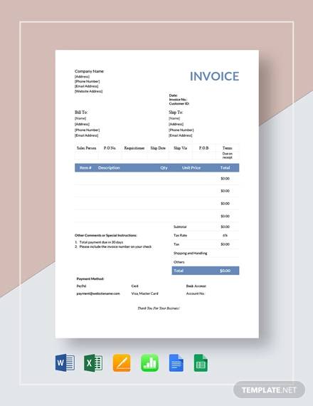 product sales invoice template