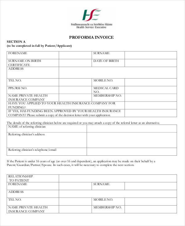 proforma invoice for health services