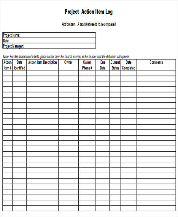 Action Log Template Excel Free Printable Templates