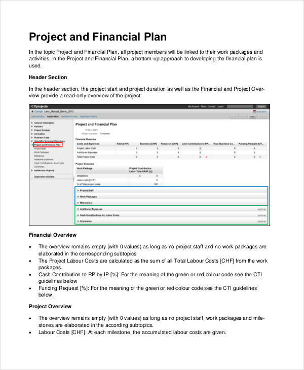 project financial plan