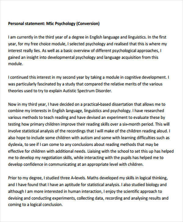 psychology personal statement