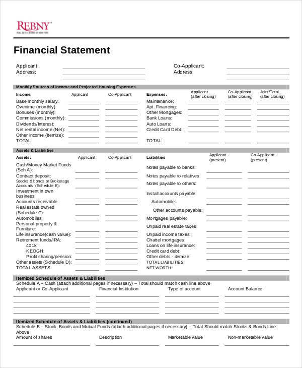 real estate financial statement