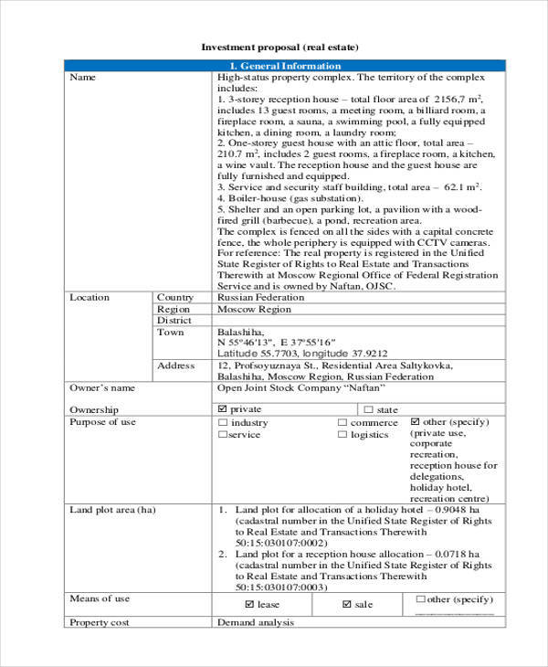 real estate investment proposal