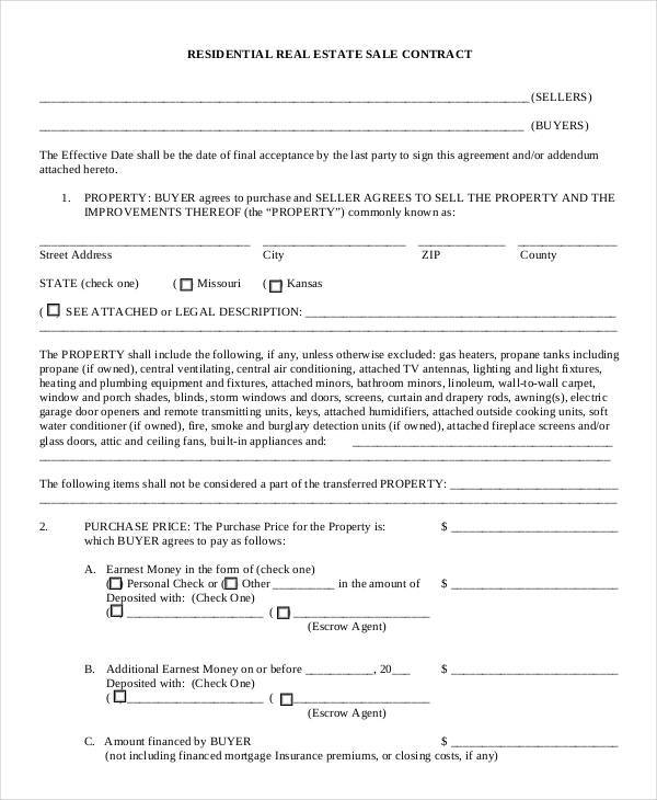 real estate sales agreement contract