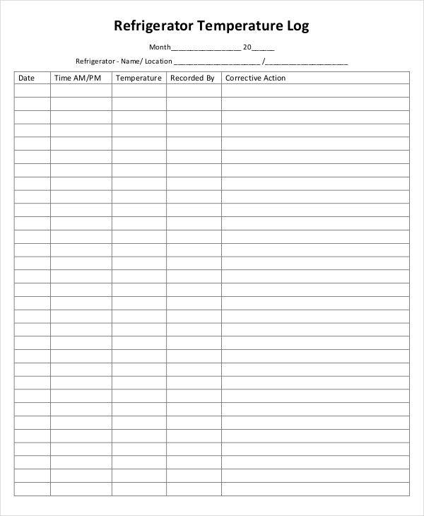 Printable Fridge And Freezer Temperature Log Sheet