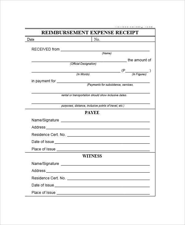 reimbursement expense receipt template