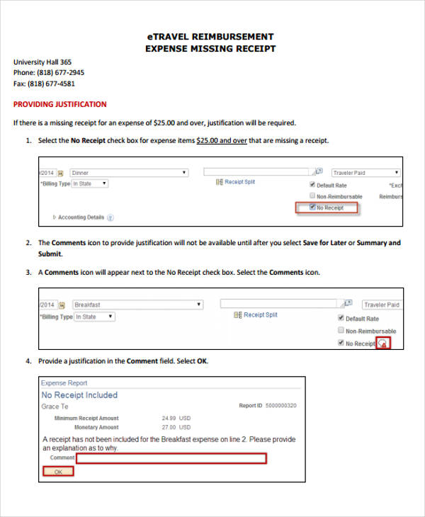 additional living expenses receipt lodging