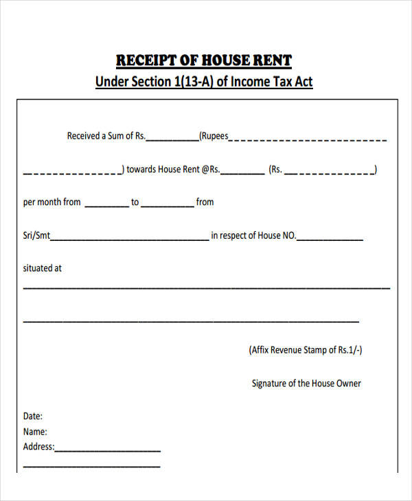 rent receipt form for income tax
