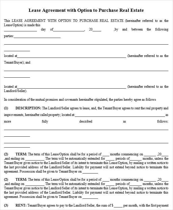 FREE 5  Rent to Own House Contract Forms in MS Word PDF