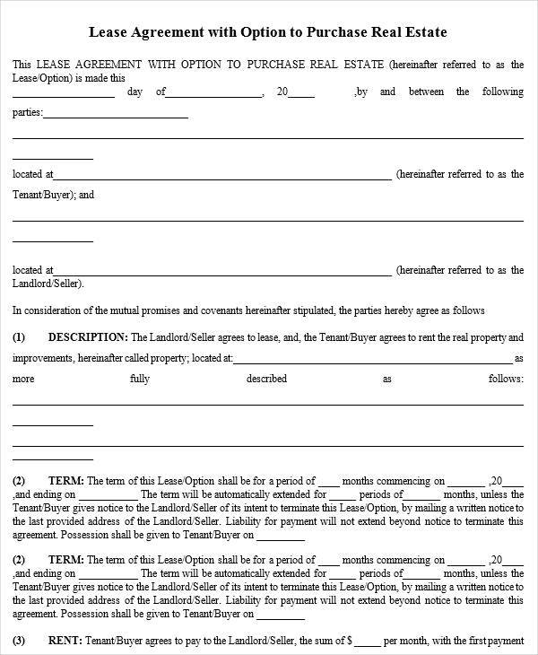 FREE 5 Rent to Own House Contract Forms In MS Word PDF