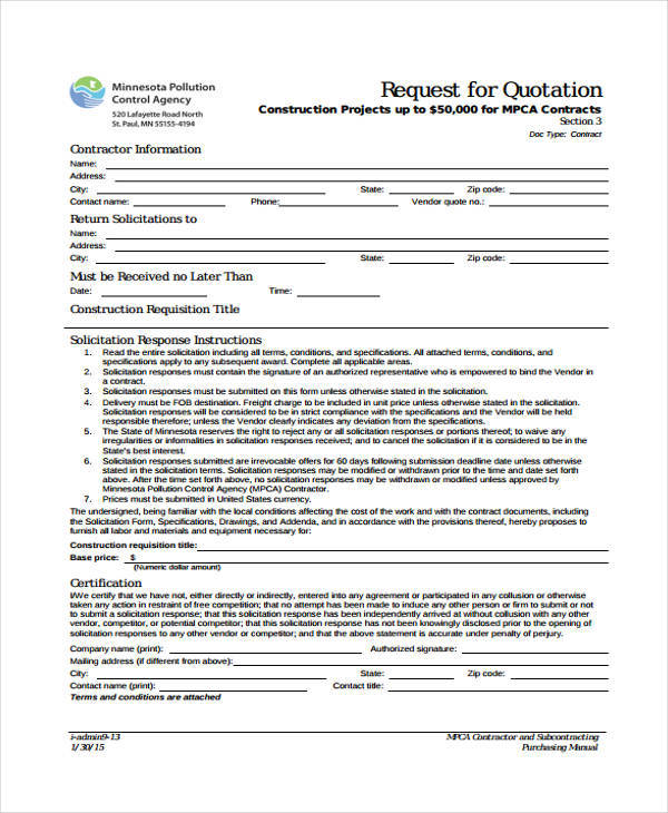 request quotation for construction project