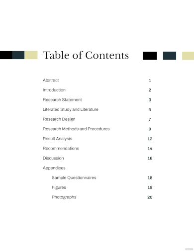 research paper table of contents template