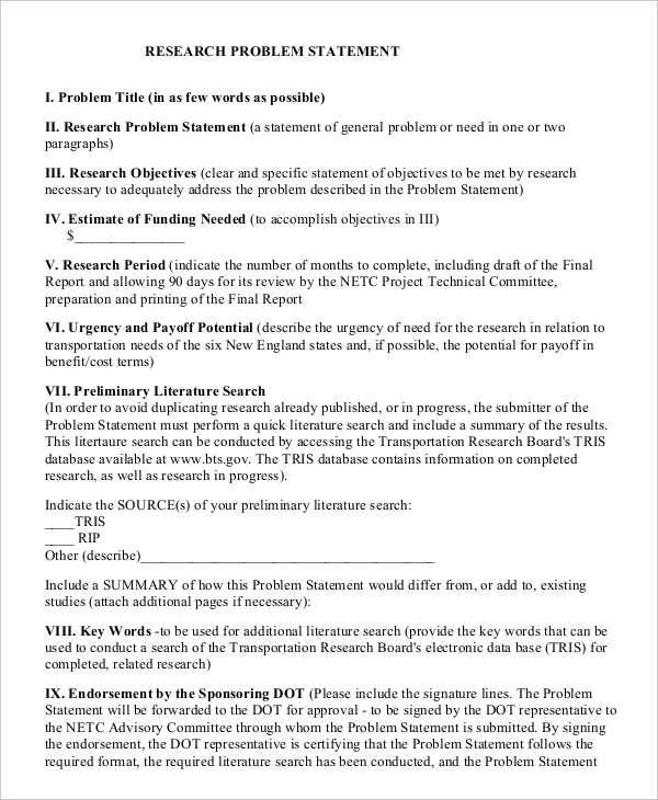 how to write a statement of the research problem