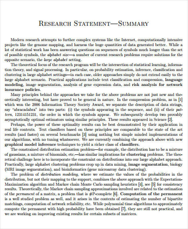 research summary statement