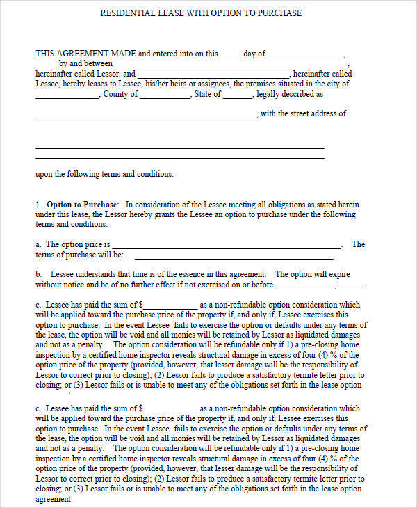 residential lease to purchase contract form1
