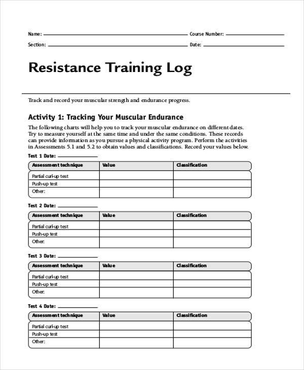 resistance training log