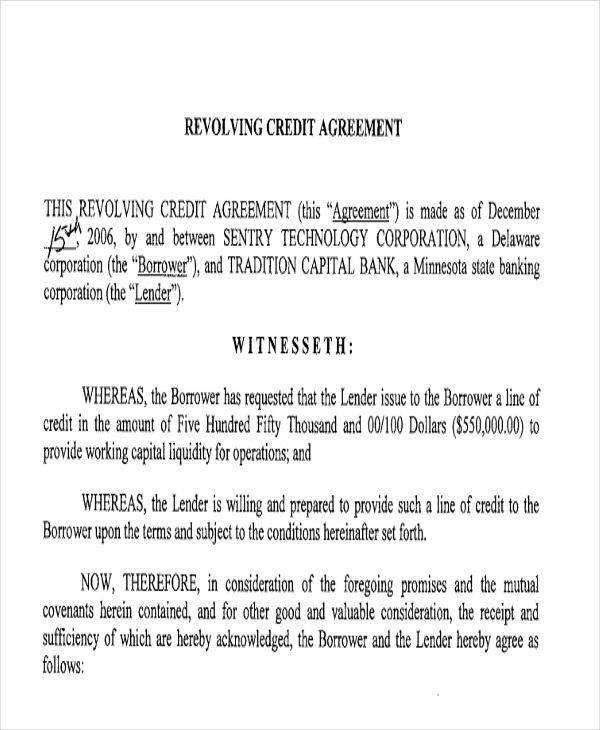 Revolving Credit Agreement Template